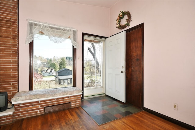 foyer entrance featuring a wealth of natural light and dark wood-type flooring