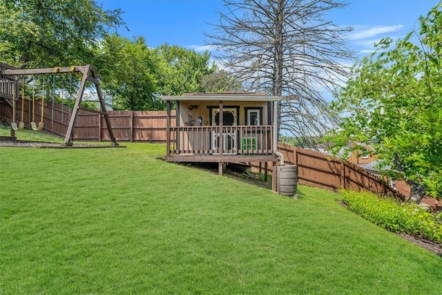 view of yard with a wooden deck