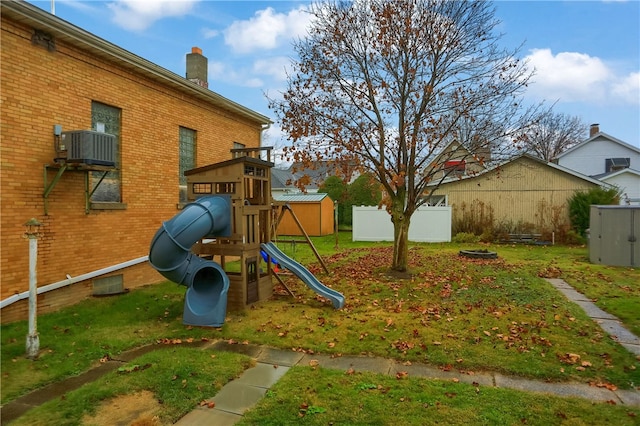 view of jungle gym featuring cooling unit