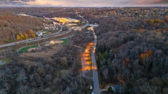 view of aerial view at dusk