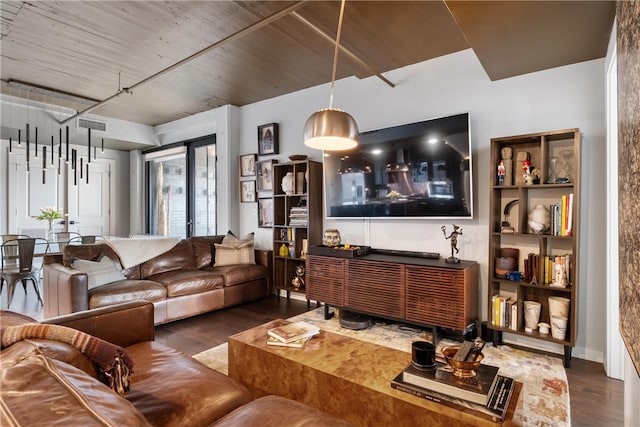 living room featuring dark hardwood / wood-style floors