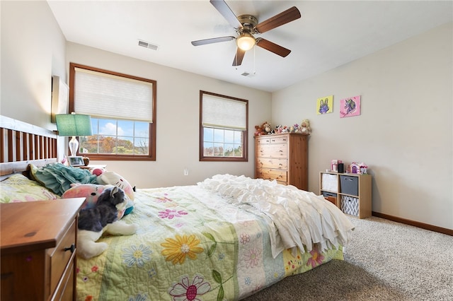 bedroom with carpet and ceiling fan