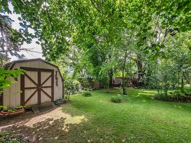 view of yard with a storage shed