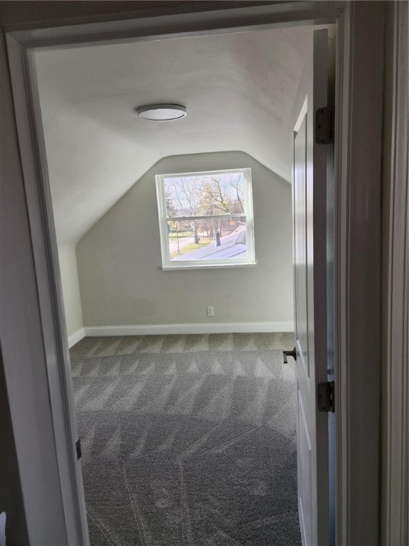 additional living space featuring carpet flooring and vaulted ceiling