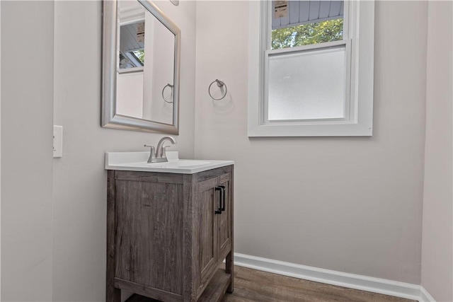 201 Conestoga Rd, Penn Hills, PA 15235 - bathroom with baseboards, vanity, and wood finished floors