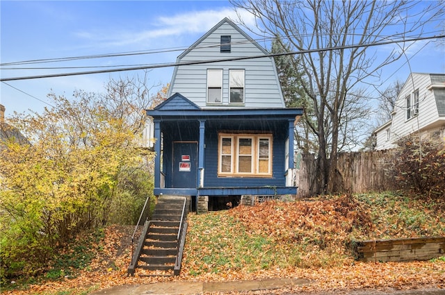 view of front of home featuring covered porch