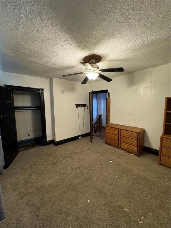 3305 Christy St, Sheraden, PA 15204 - unfurnished bedroom with a textured ceiling, carpet, ceiling fan, and baseboards