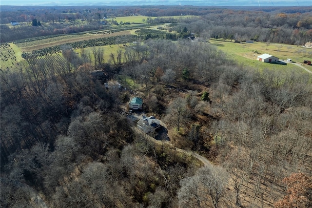 birds eye view of property featuring a rural view