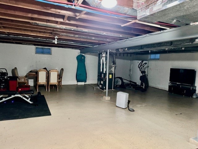 basement with heating unit