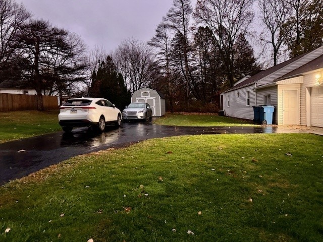 view of yard featuring a shed