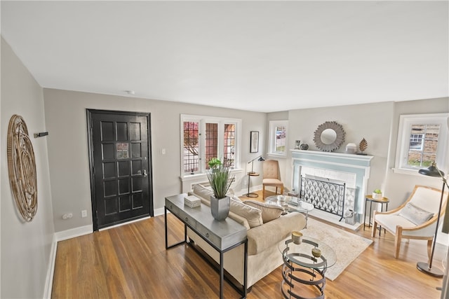 living room featuring plenty of natural light and wood-type flooring