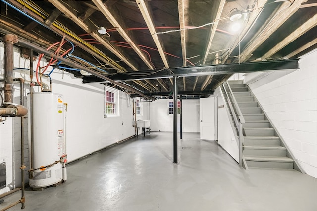 basement with sink and water heater