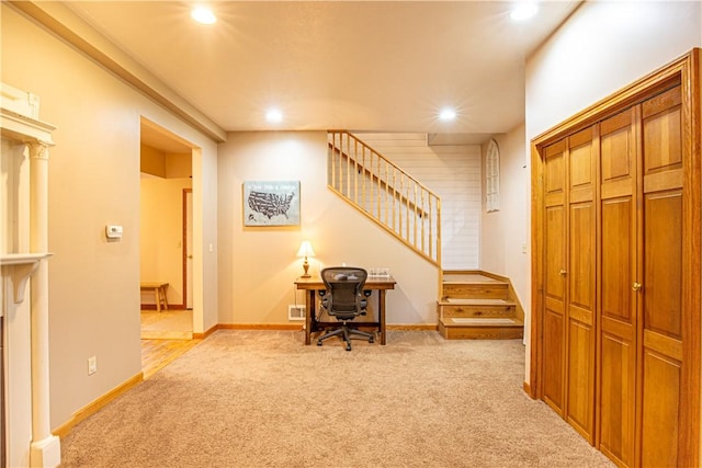 505 Greenbriar Rd, Pa, PA 15431 - office area featuring light carpet, recessed lighting, and baseboards
