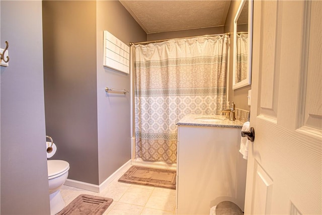 505 Greenbriar Rd, Pa, PA 15431 - full bath with toilet, vanity, a shower with shower curtain, a textured ceiling, and tile patterned flooring