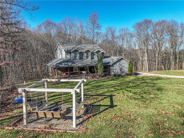 505 Greenbriar Rd, Pa, PA 15431 - view of front of property featuring covered porch, a front yard, and a forest view
