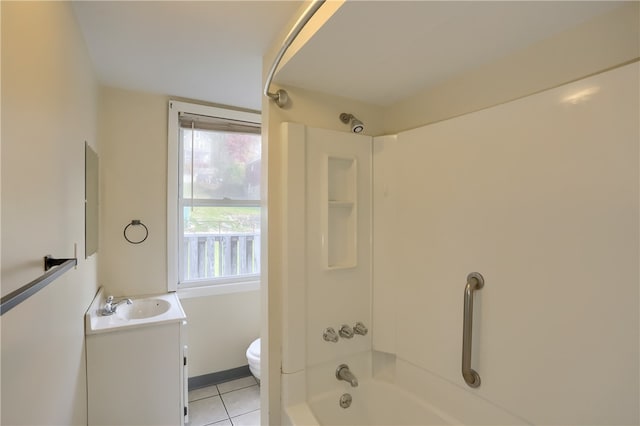 full bathroom with tile patterned flooring, vanity, toilet, and bathing tub / shower combination