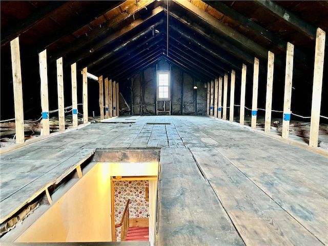 view of unfinished attic