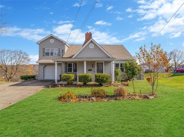 view of front of house with a garage and a front lawn