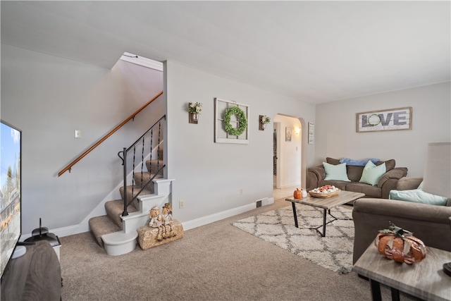 living room featuring carpet flooring