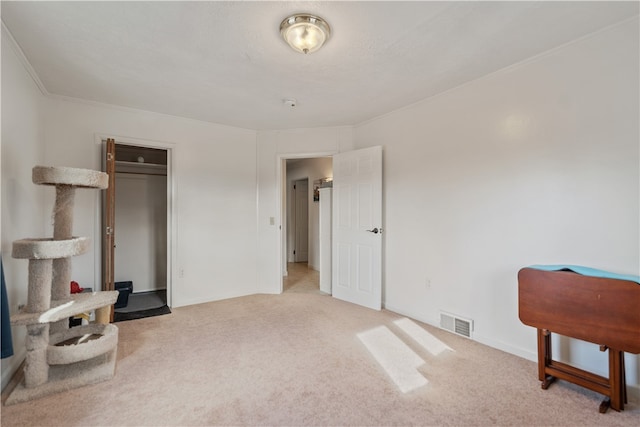 interior space with light colored carpet and a closet