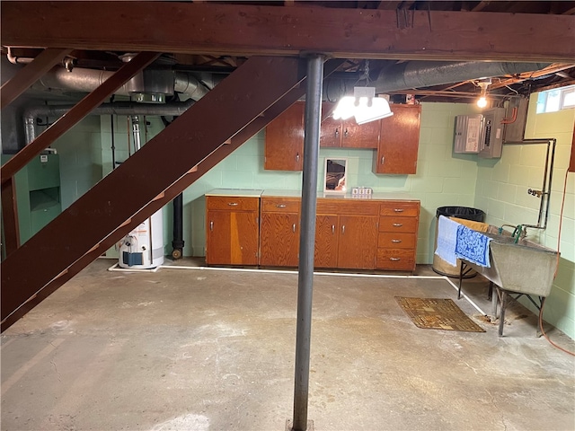 basement featuring electric panel