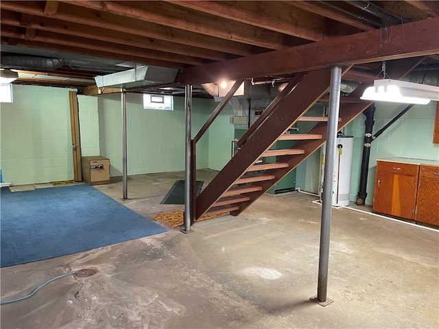 basement featuring water heater