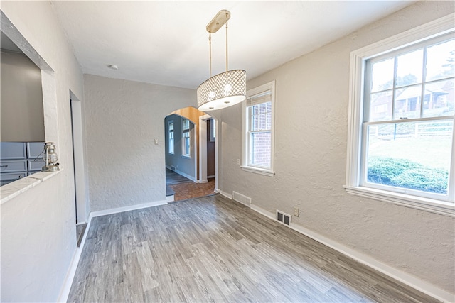 unfurnished dining area with wood-type flooring