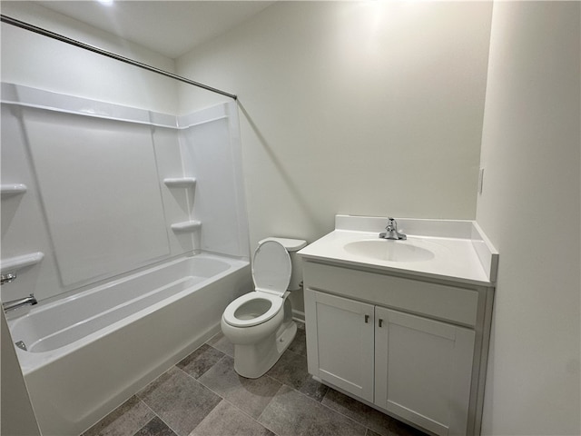 full bathroom with vanity, tub / shower combination, and toilet