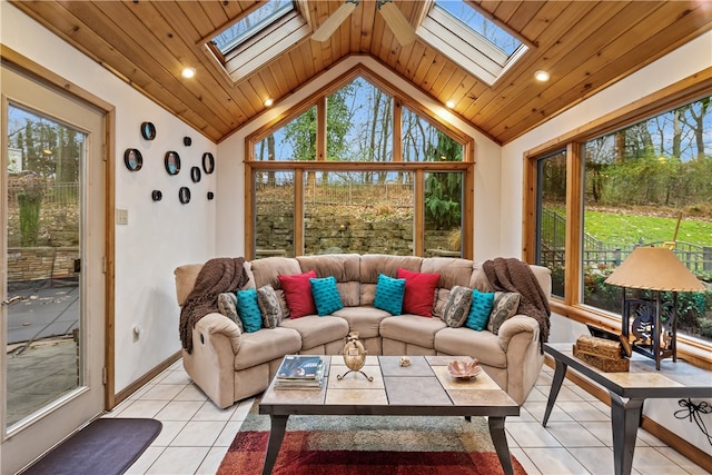 sunroom / solarium featuring lofted ceiling and wood ceiling