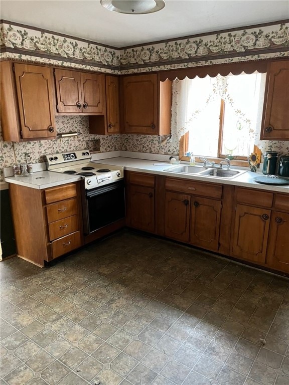 kitchen with sink and stainless steel range with electric stovetop