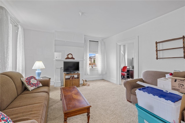 living room with light carpet