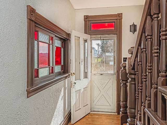 doorway with light hardwood / wood-style floors and a healthy amount of sunlight