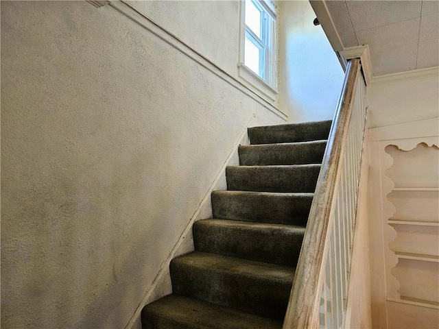 staircase with crown molding