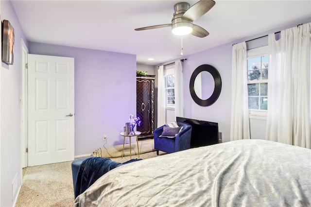 bedroom featuring carpet and ceiling fan