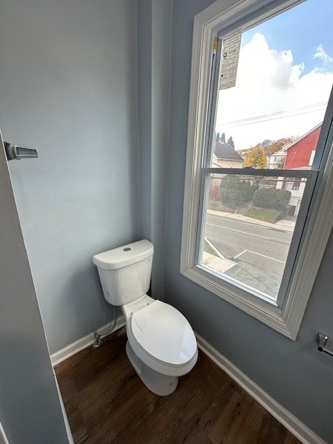 bathroom with hardwood / wood-style flooring and toilet