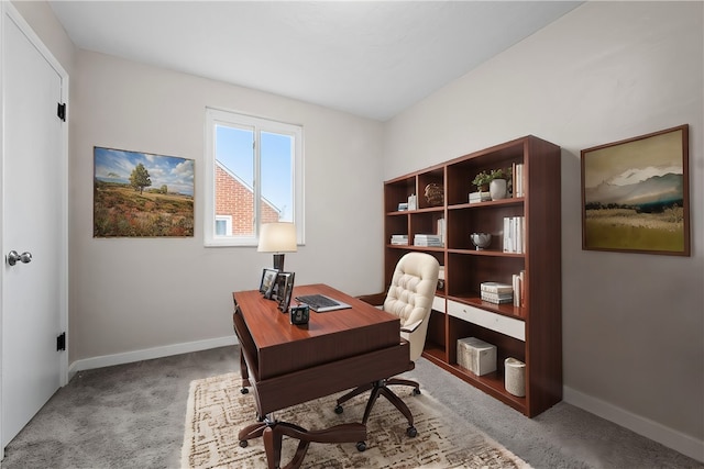 home office featuring light colored carpet