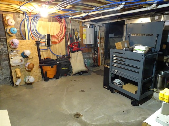 basement featuring water heater