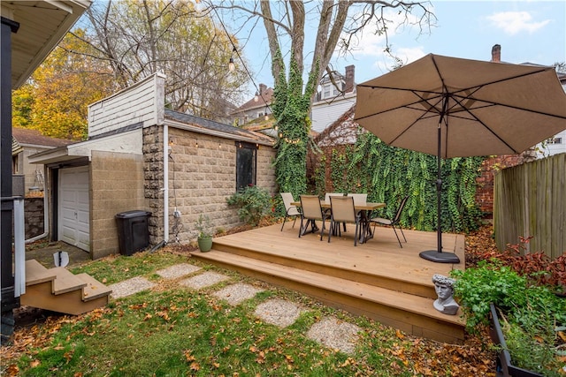 deck with a garage