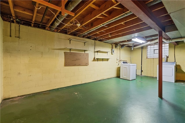 basement with washing machine and clothes dryer