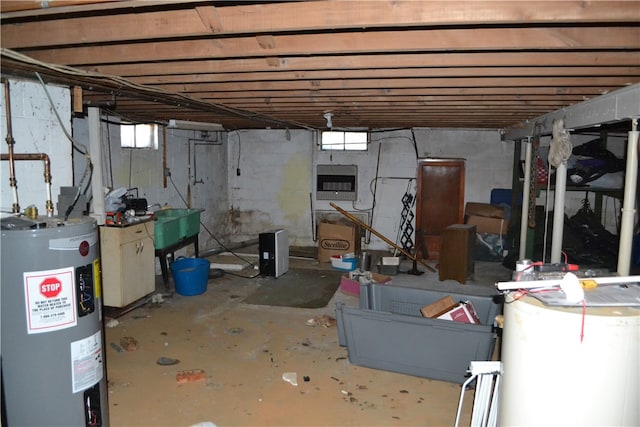 basement with water heater