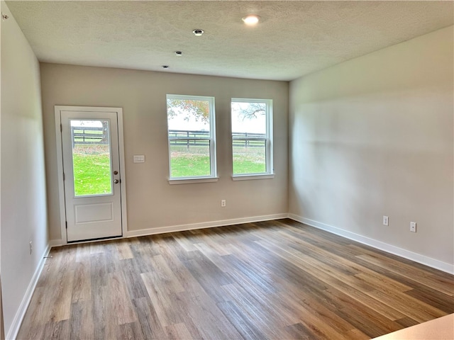 spare room featuring a textured ceiling, light hardwood / wood-style floors, and plenty of natural light