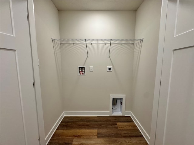 laundry room featuring hookup for a washing machine, dark hardwood / wood-style floors, and hookup for an electric dryer