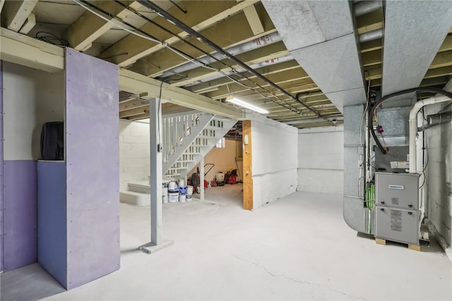 basement with heating unit