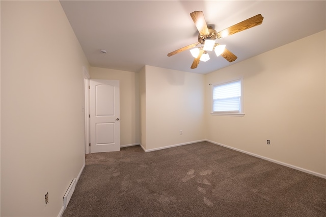 carpeted empty room featuring ceiling fan