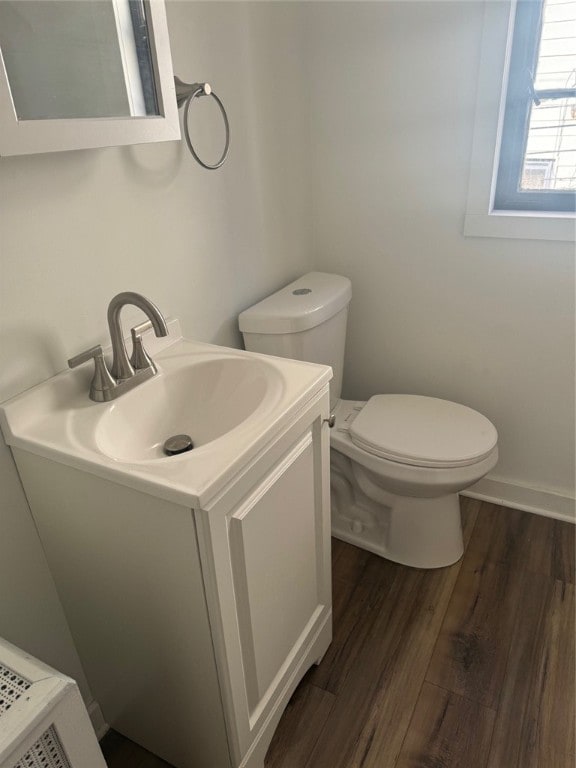 bathroom featuring vanity, toilet, and wood-type flooring