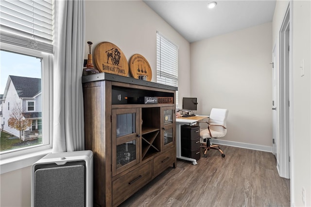 office with wood-type flooring