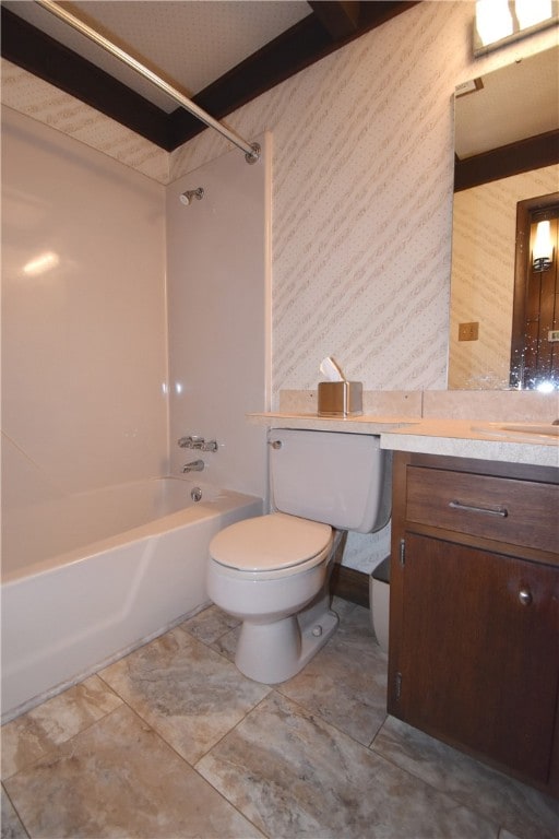 full bathroom with tile patterned floors, vanity, toilet, and bathing tub / shower combination