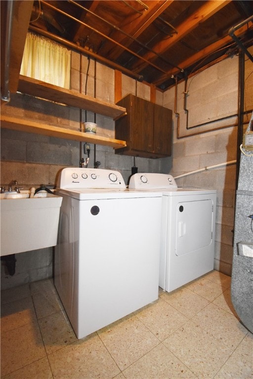 washroom featuring washer and clothes dryer and sink