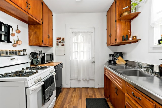 kitchen with a healthy amount of sunlight, light hardwood / wood-style floors, gas range gas stove, and sink