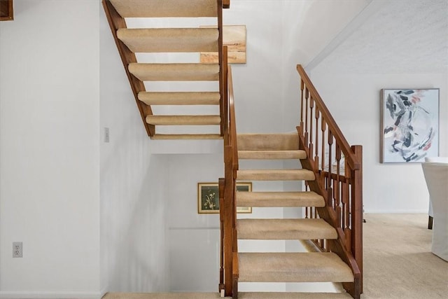 stairway with carpet flooring